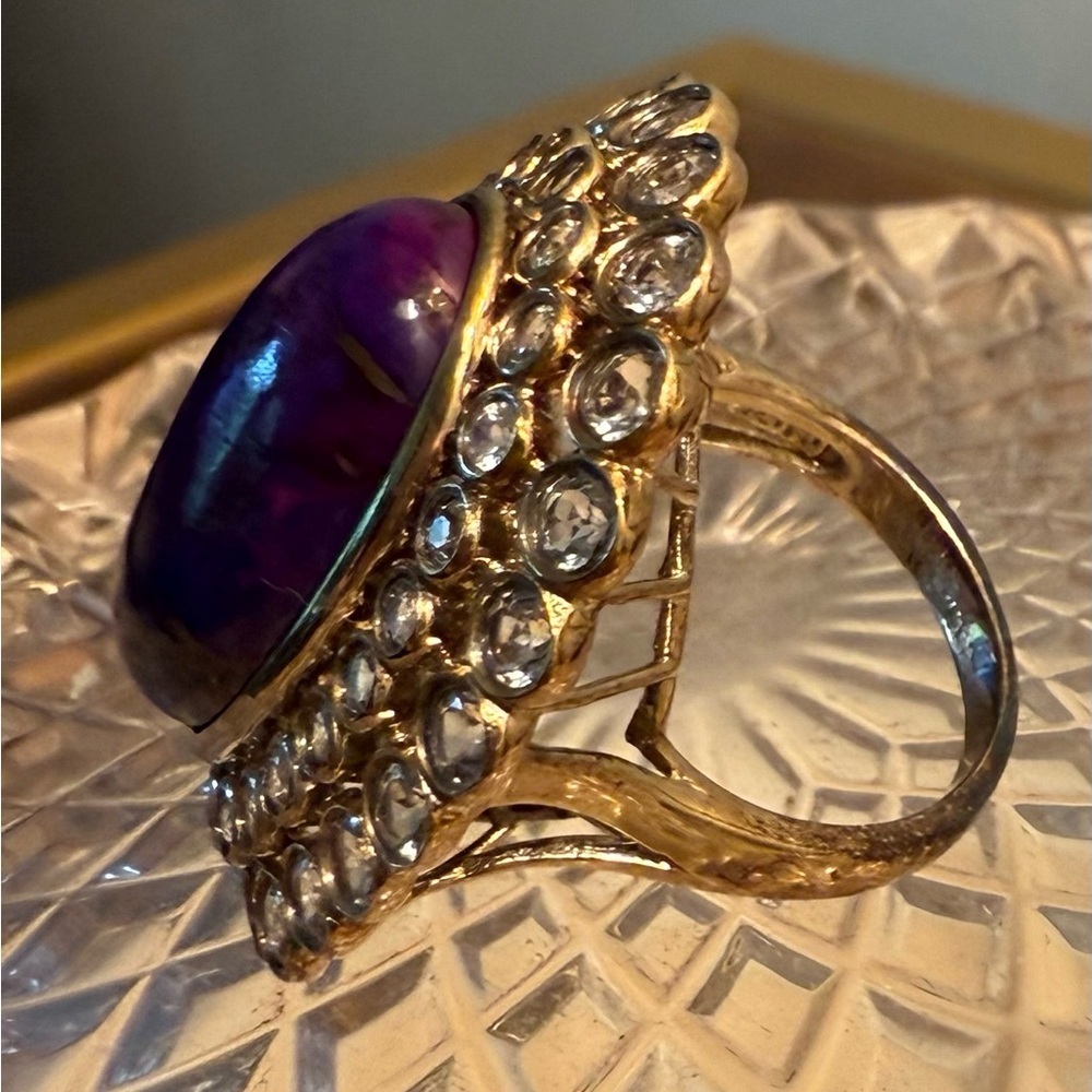 Rarities Vintage Carol Brodie Vermeil Purple Mohave Turquoise & White Topaz Ring - Picture 4 of 8